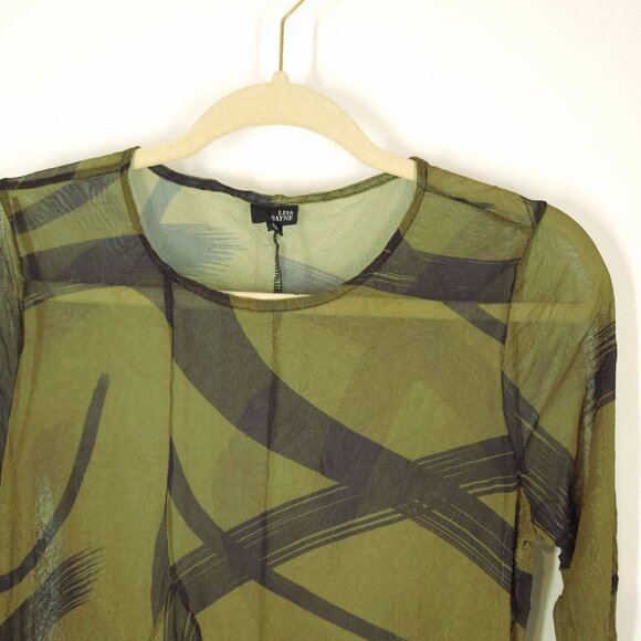 Lisa Bayne Green Semisheer Mesh Lagenlook Tunic Top Painterly Women's Size Small - Picture 3 of 11